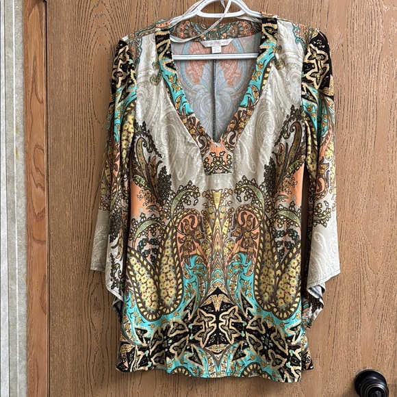 Boston Proper Multicolor Paisley V-Neck Women's Top, Size Small - Picture 1 of 10